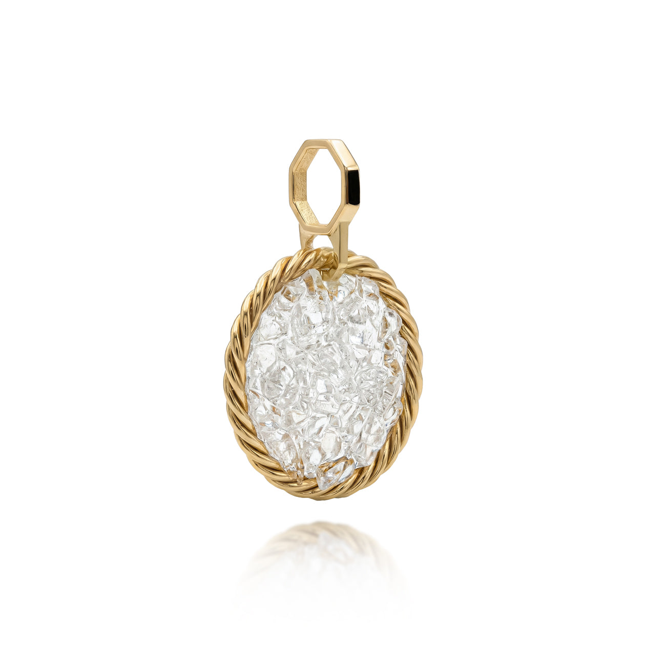 Amuleto Tensor de Cobre con Cristal de Roca – Bañado en Oro