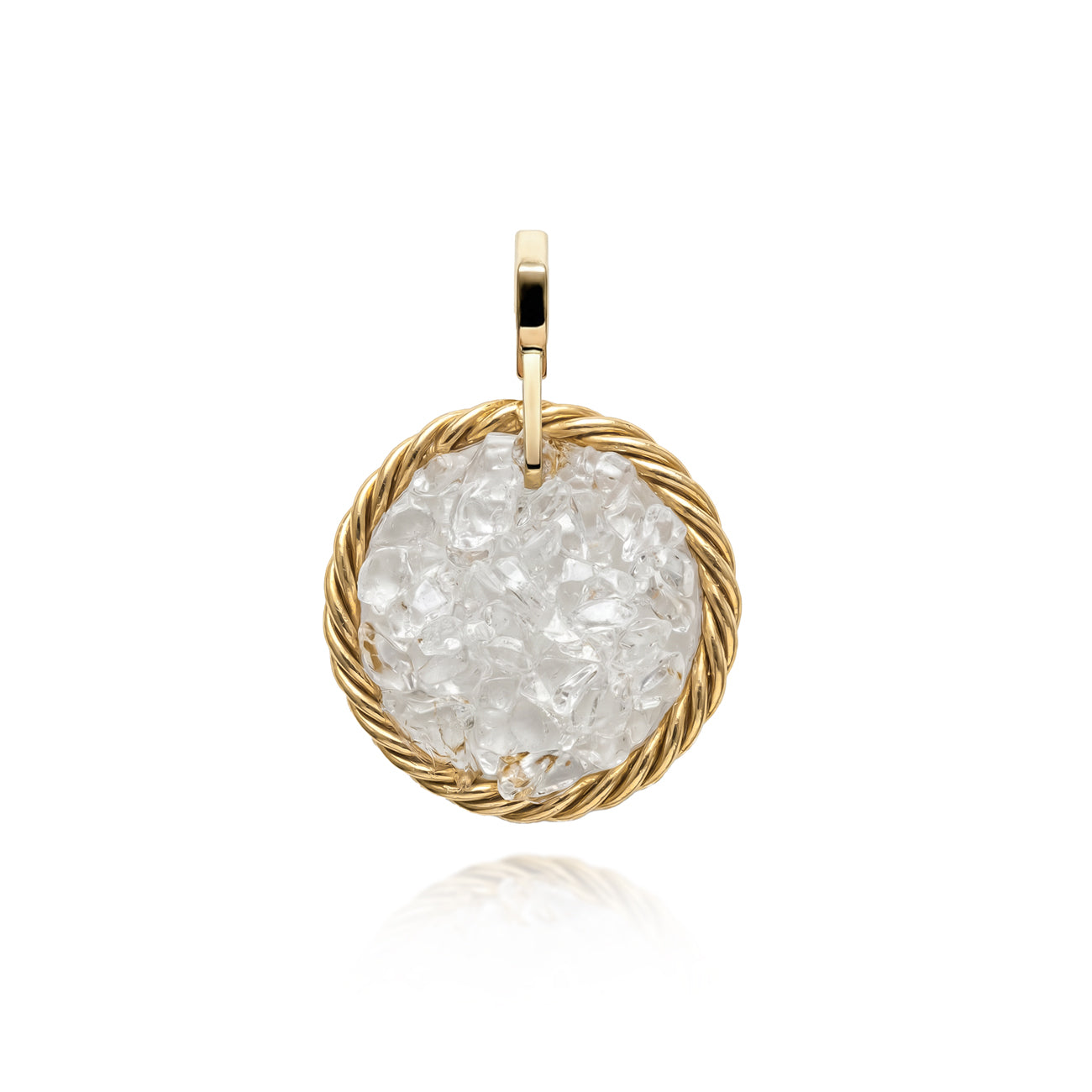 Amuleto Tensor de Cobre con Cristal de Roca – Bañado en Oro
