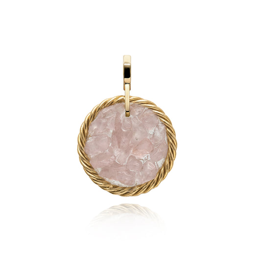 Amuleto Tensor de Cobre con Cuarzo Rosa – Chapado en Oro