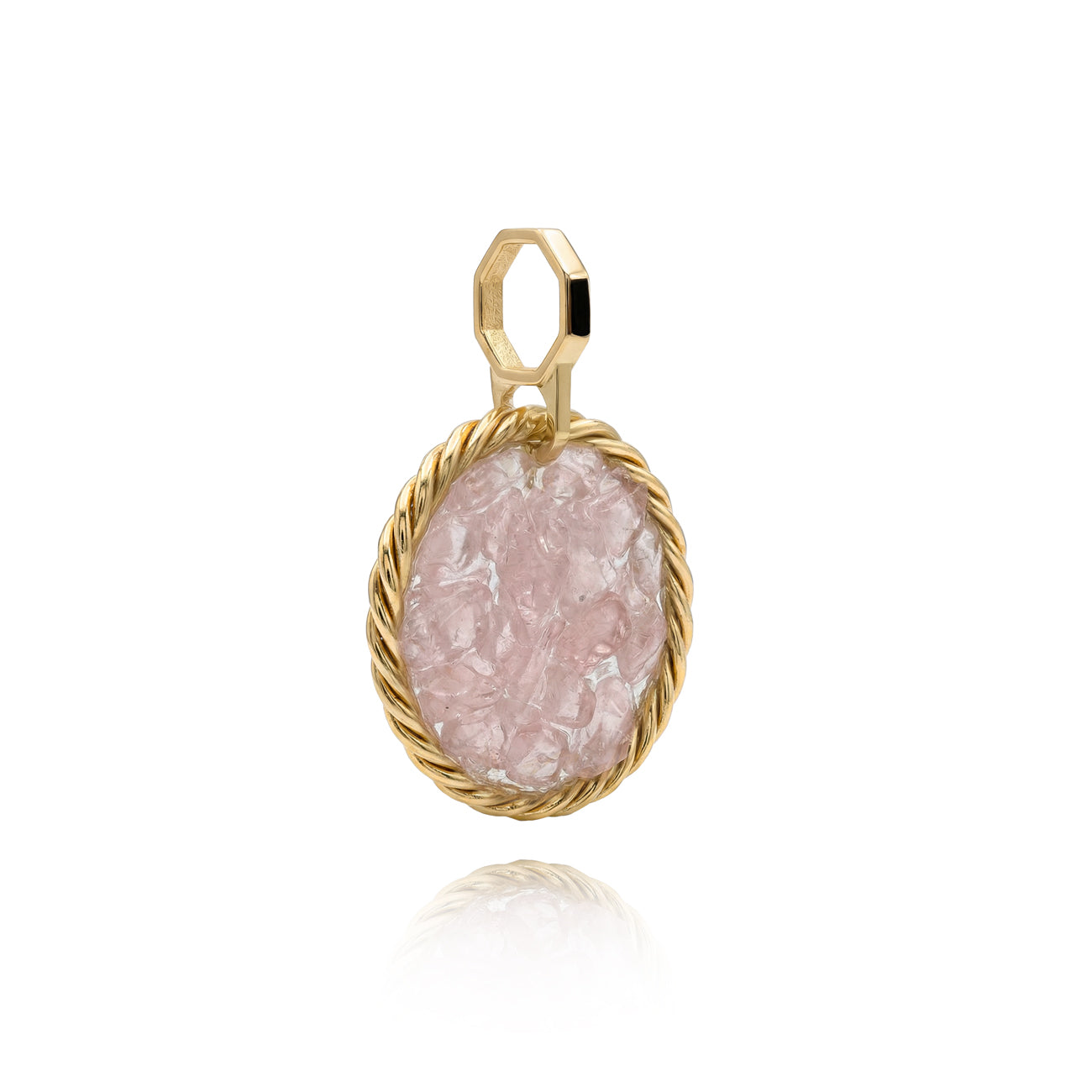 Amuleto Tensor de Cobre con Cuarzo Rosa – Chapado en Oro