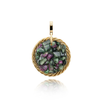 Miedziany Amulet Tensorowy z Zoizytem z Rubinem – Pozłacany