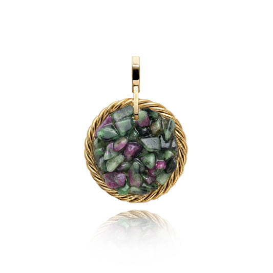 Miedziany Amulet Tensorowy z Zoizytem z Rubinem – Pozłacany