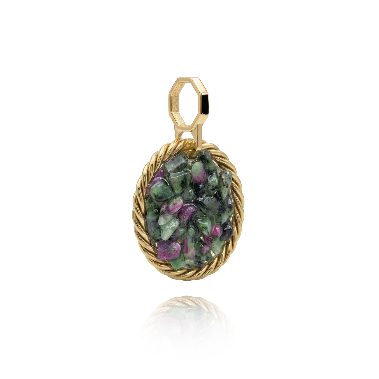 Miedziany Amulet Tensorowy z Zoizytem z Rubinem – Pozłacany