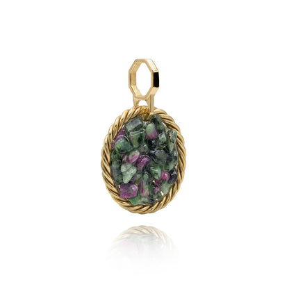 Miedziany Amulet Tensorowy z Zoizytem z Rubinem – Pozłacany