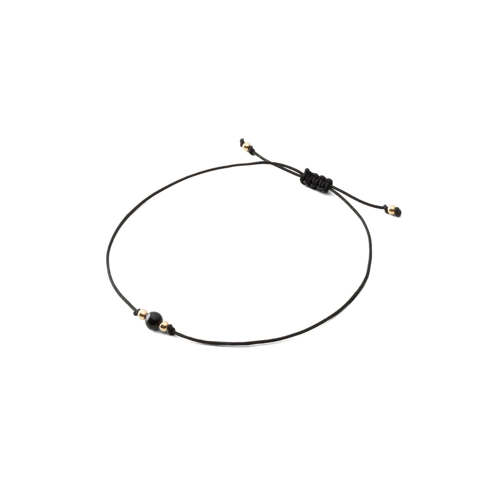 Pulsera de cordón con piedra - Turmalina Lisa (brillante) 4mm - Negra
