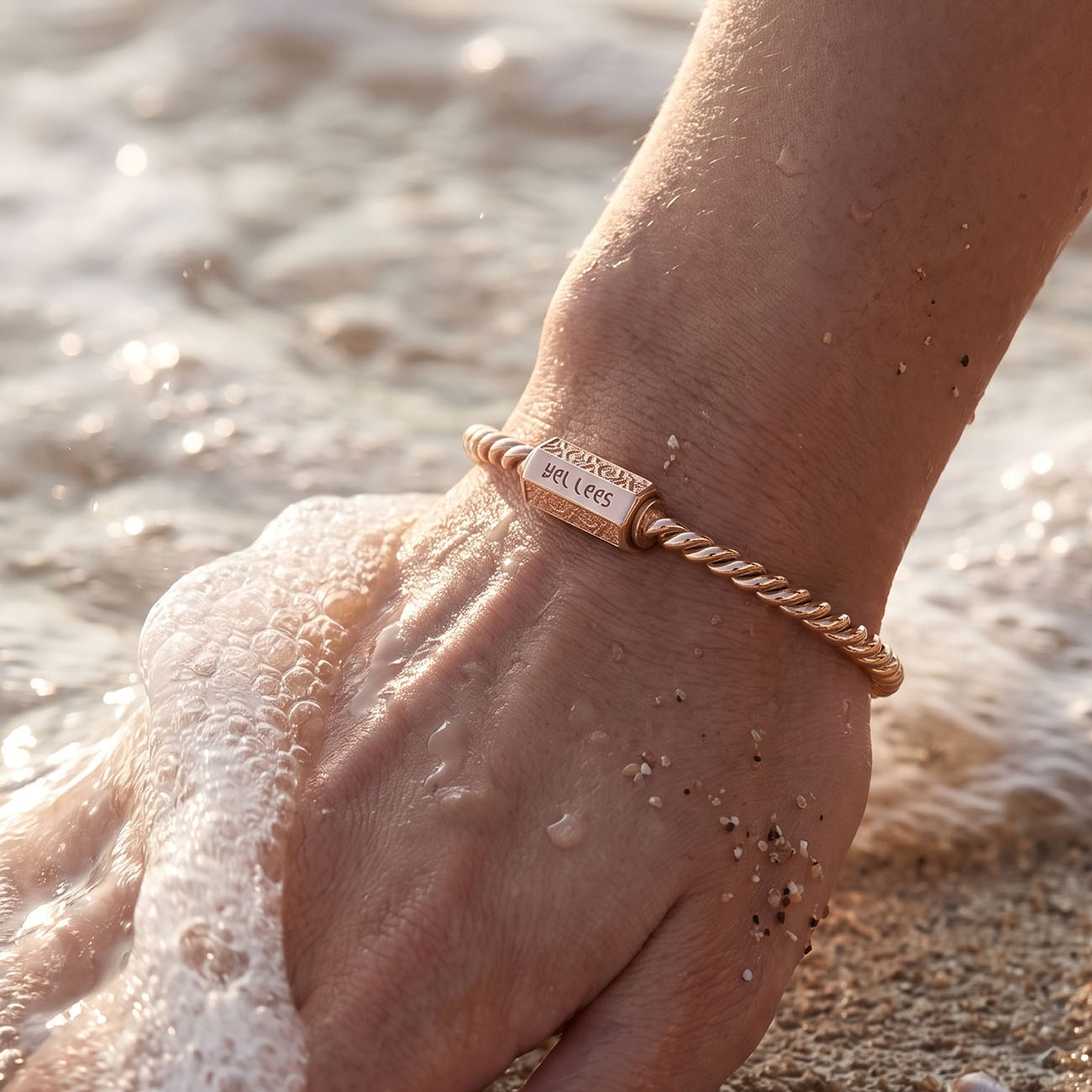 Miedziana bransoletka tensorowa Quantum pozłacana różowym złotem – Kubit Zaginiony (177 MHz) 
