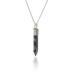 Collar 44 cm con Obsidiana Nieve – Plata 925 bañada en platino