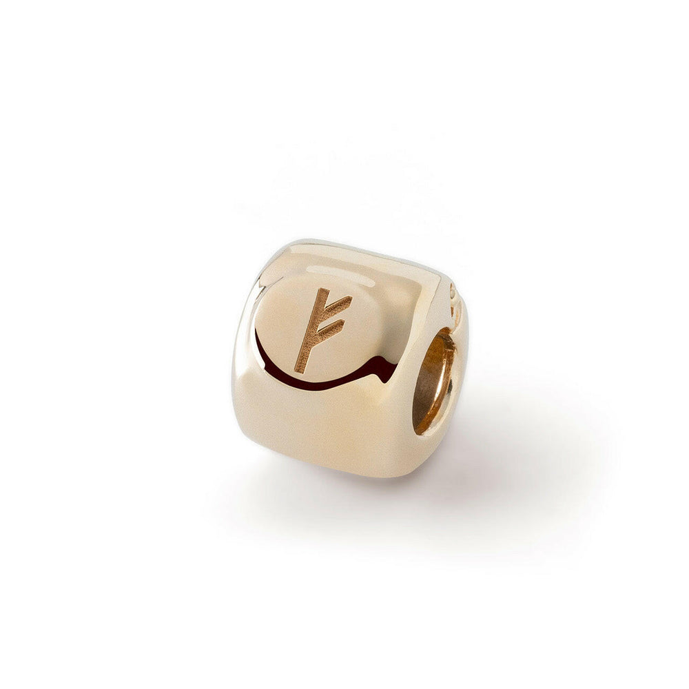 Charm con la runa Fehu (ᚠ) Chapado en oro – amuleto de abundancia y éxito - plata 925